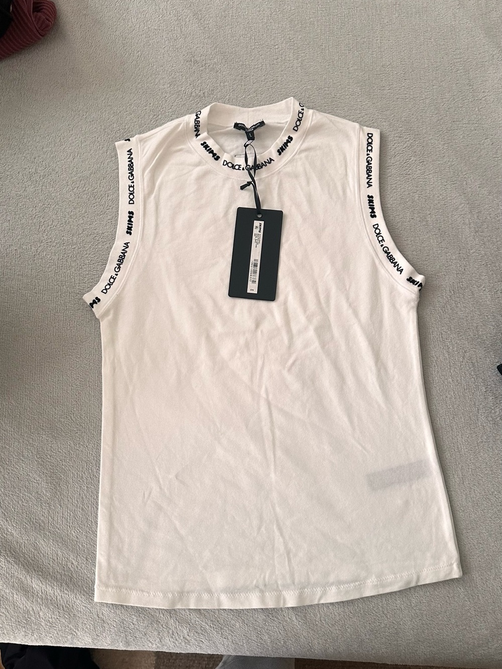 Skims and Dolce & Gabbana White Sleeveless Logo-Trim Tank size L